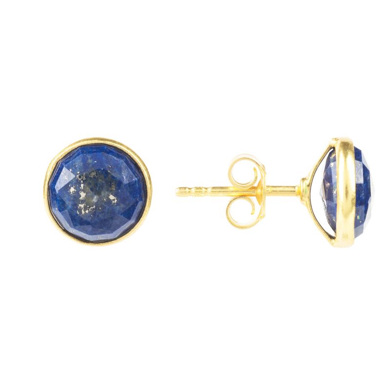 Medium Circle Stud Earrings Lapis Lazuli Gold image