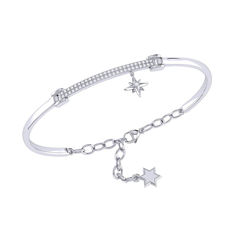 Little North Star Diamond Bar Bangle In Sterling Silver image