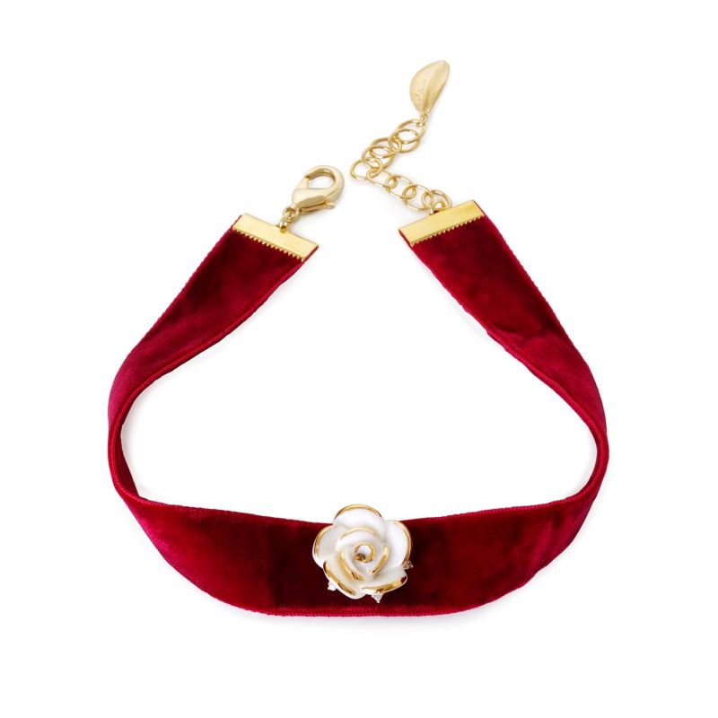 Golden White Cloud Rose Red Velvet Choker image