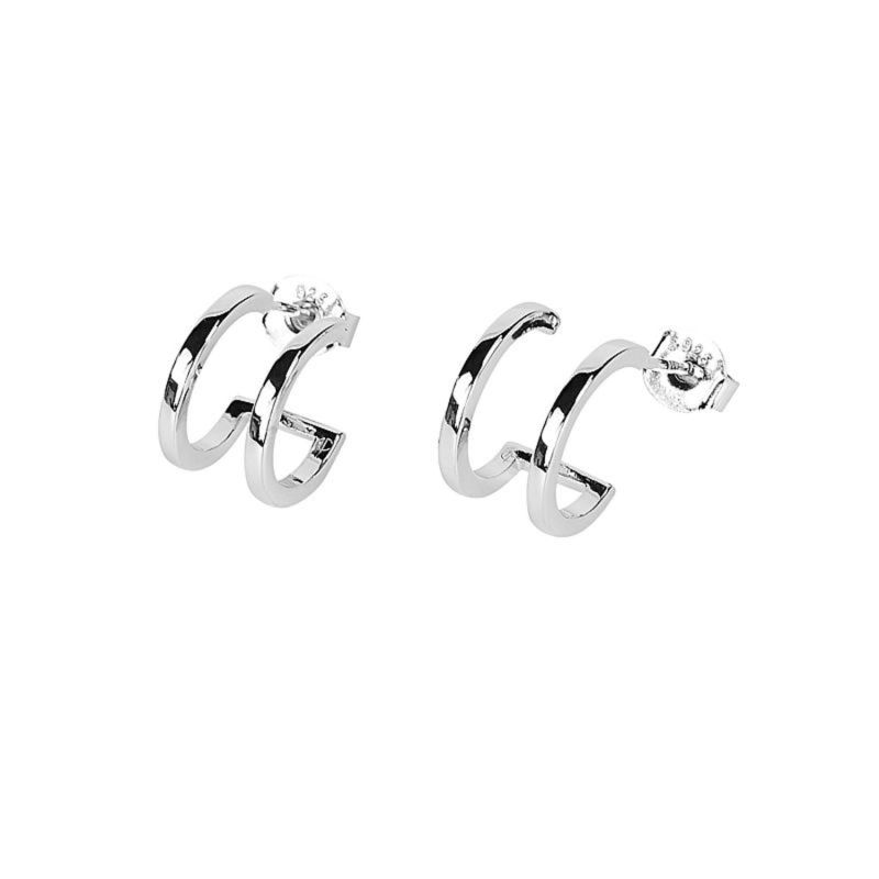 Double Hoop Huggie Earrings - Silver image