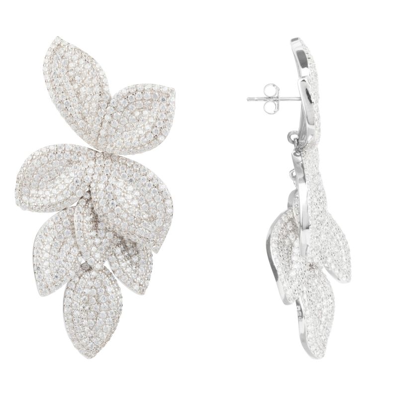 Petal Cascading Flower Earrings Silver image