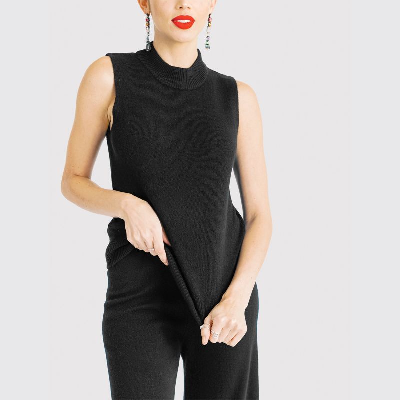 Cashmere Mockneck Sleeveless Top - Black image