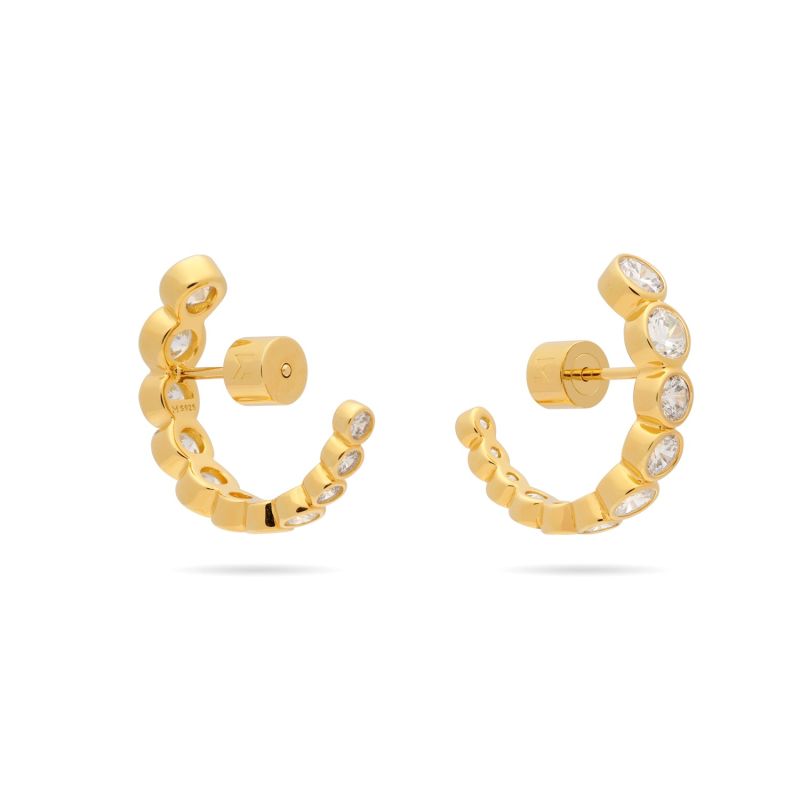 Graduated Bezel Set CZ Huggie Earrings - Gold image