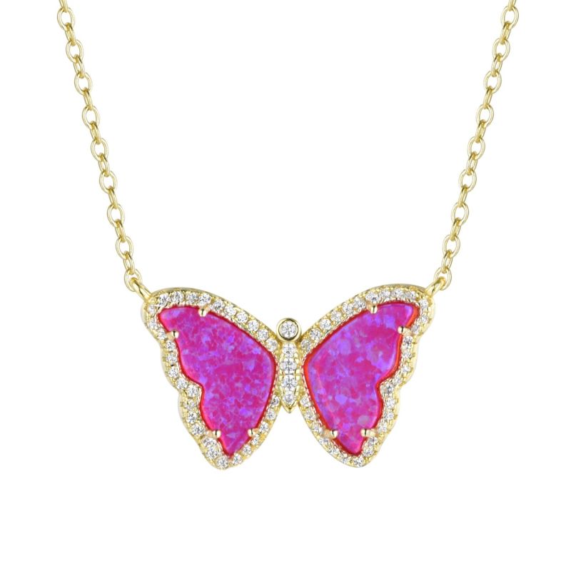 Opal Butterfly Necklace - Fuchsia image