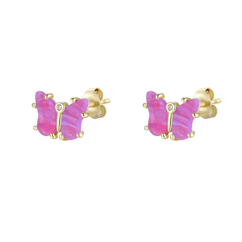 Opal Butterfly Stud Earrings - Fuchsia image