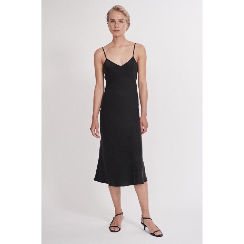 90'S Silk Slip Dress - Black image