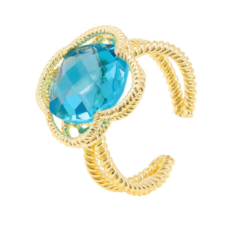 Open Clover Gemstone Cocktail Ring Gold Blue Topaz image