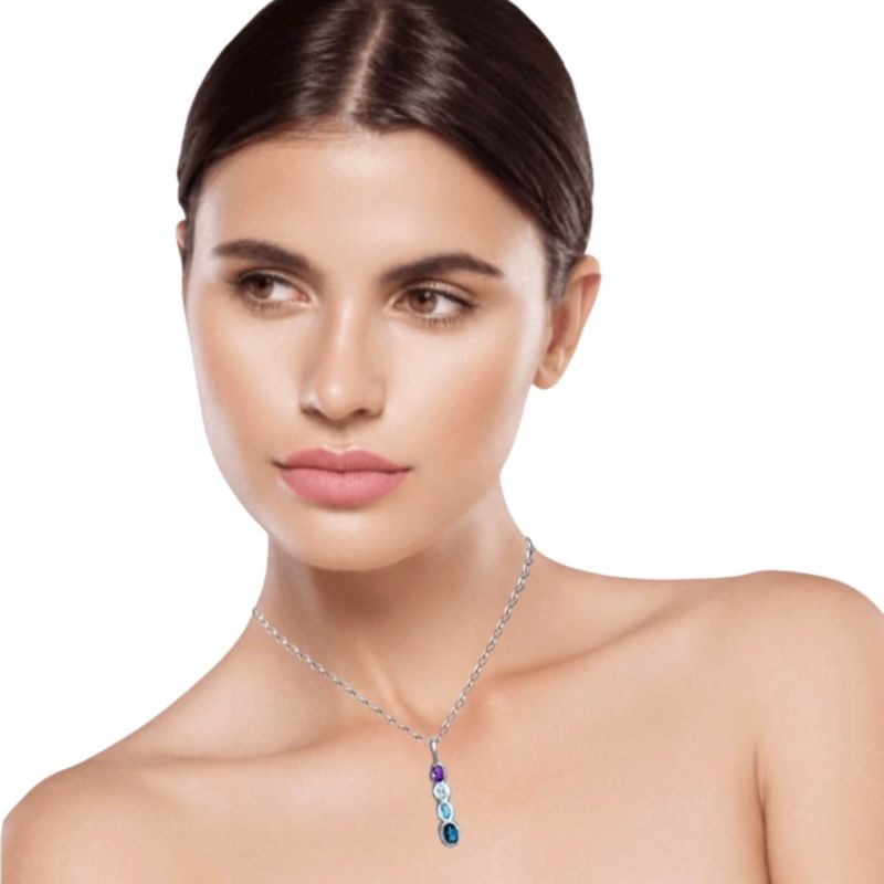 Ophelia - Ombré Amethyst, Blue Topaz Four Stone Silver Pendant Necklace image