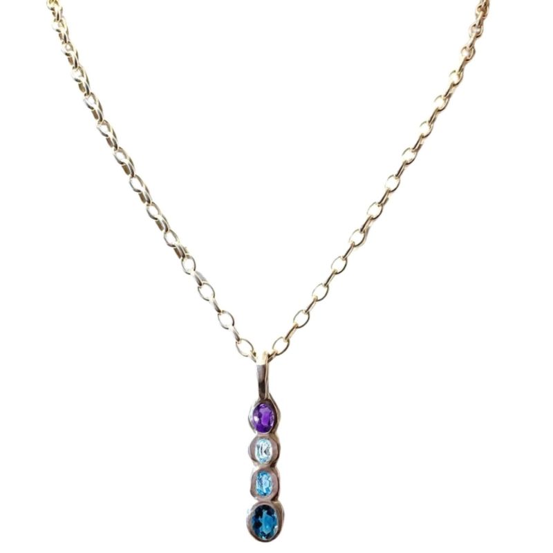 Ophelia - Ombré Amethyst, Blue Topaz Four Stone Silver Pendant Necklace image