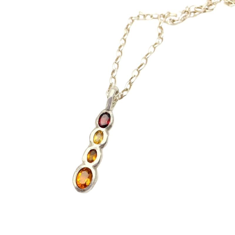 Ophelia - Ombré Garnet, Orange Citrine Four Stone Silver Pendant Necklace image