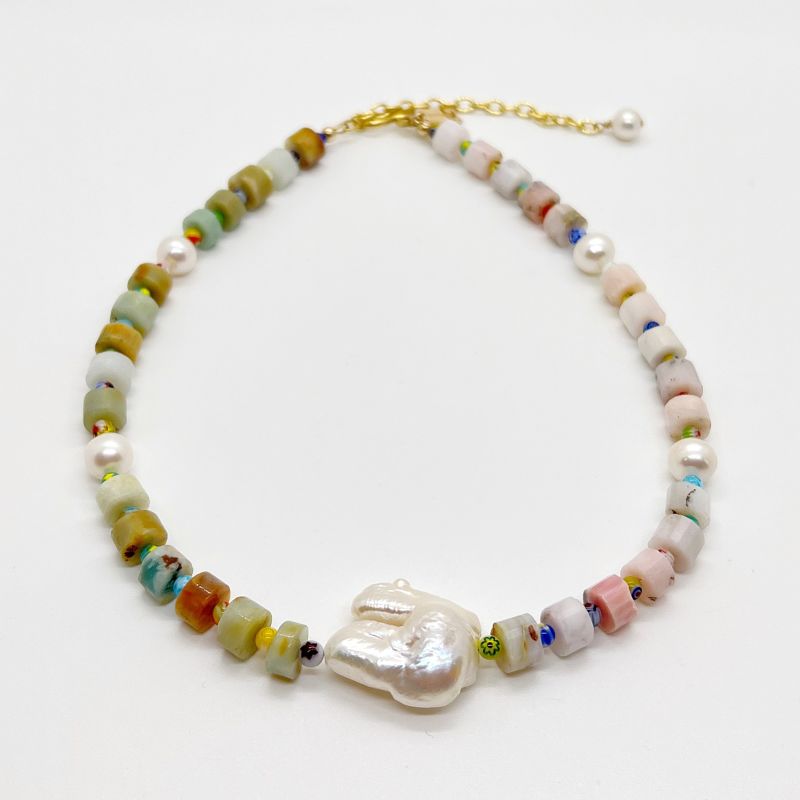 Millefiori Pink Opal & Amazonite Necklace image