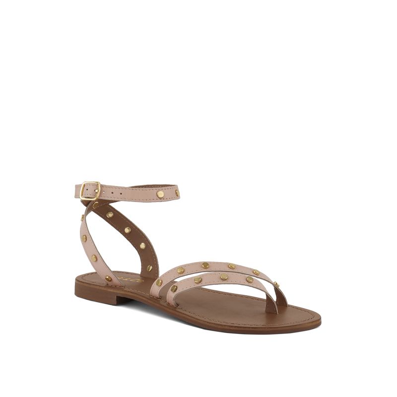 Oprah Studs Embellished Flat Sandals In Beige image