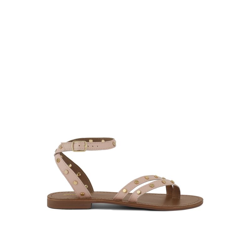 Oprah Studs Embellished Flat Sandals In Beige image