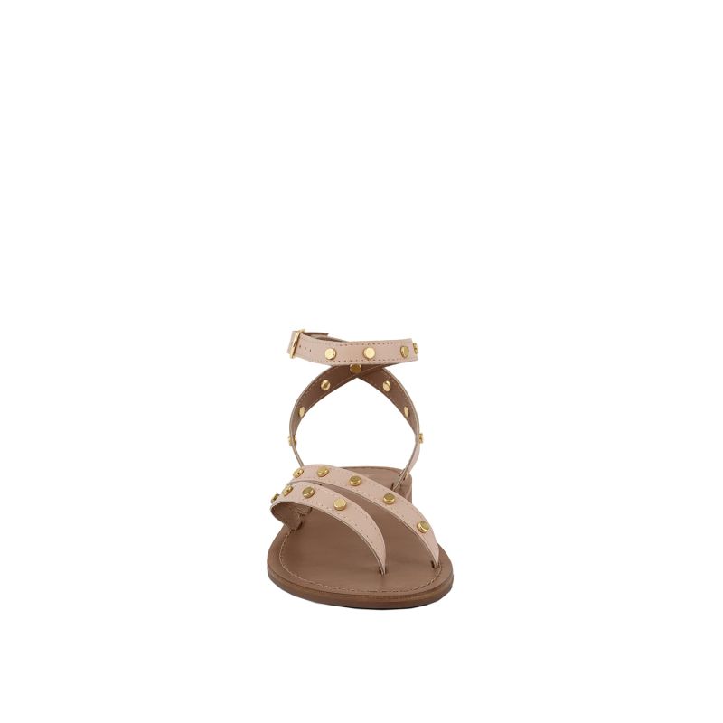 Oprah Studs Embellished Flat Sandals In Beige image