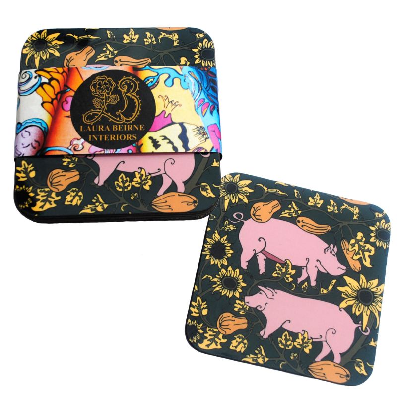 Set Of 6 The Jewel Country Pig Coasters image