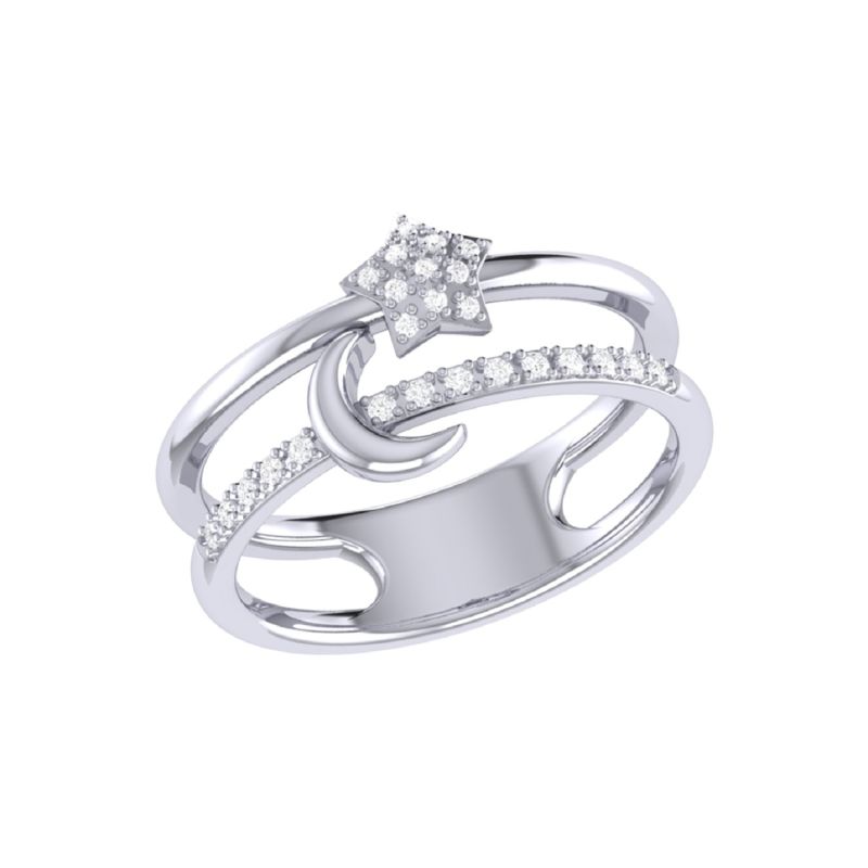 Starlit Crescent Double Band Ring In Sterling Silver image