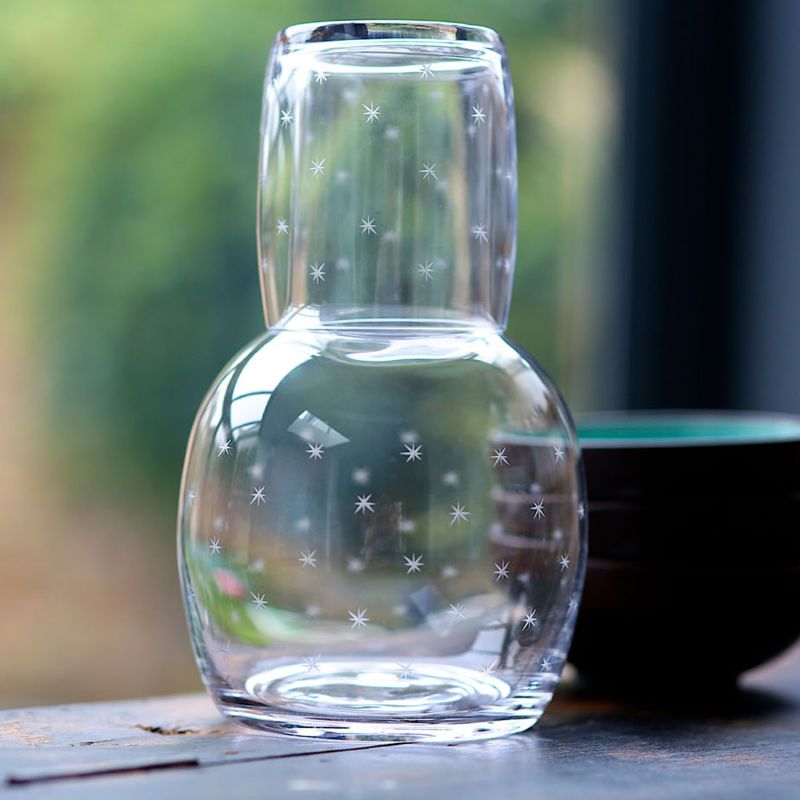 A Hand-Engraved Carafe & Glass With Stars Design image