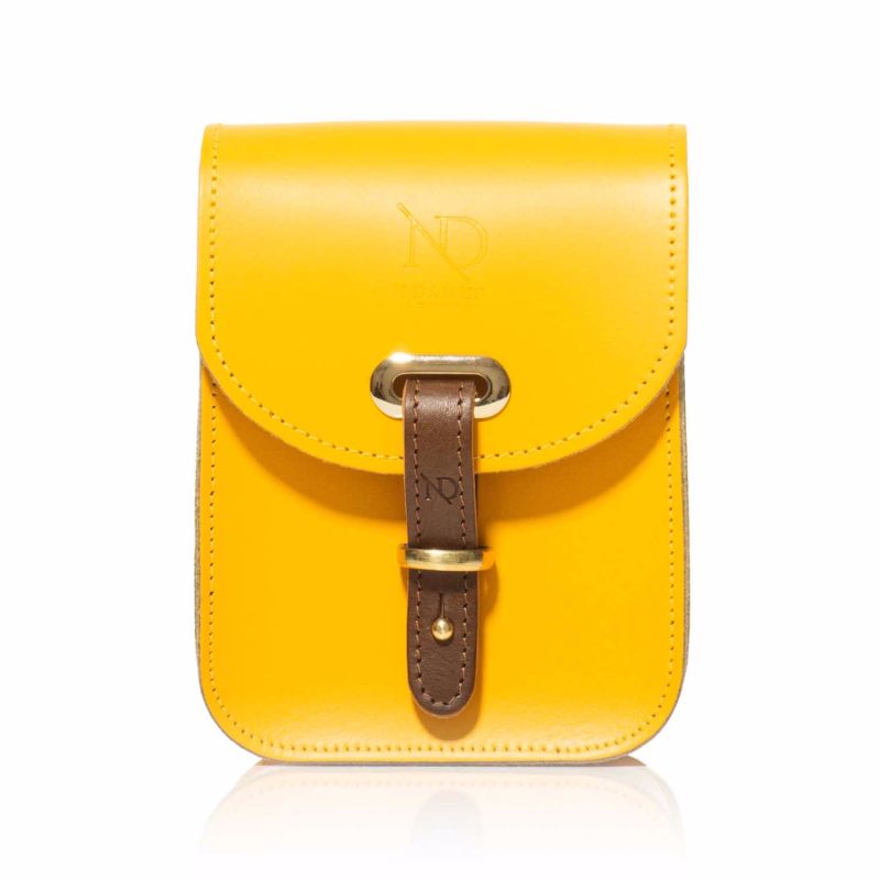 Yellow Leather Saddle Bag With Back Pocket, N'Damus London