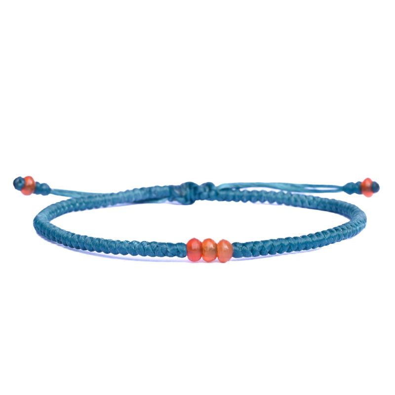 Orange Onyx Stone & Aqua Green Rope Bracelet For Men - Elementum image