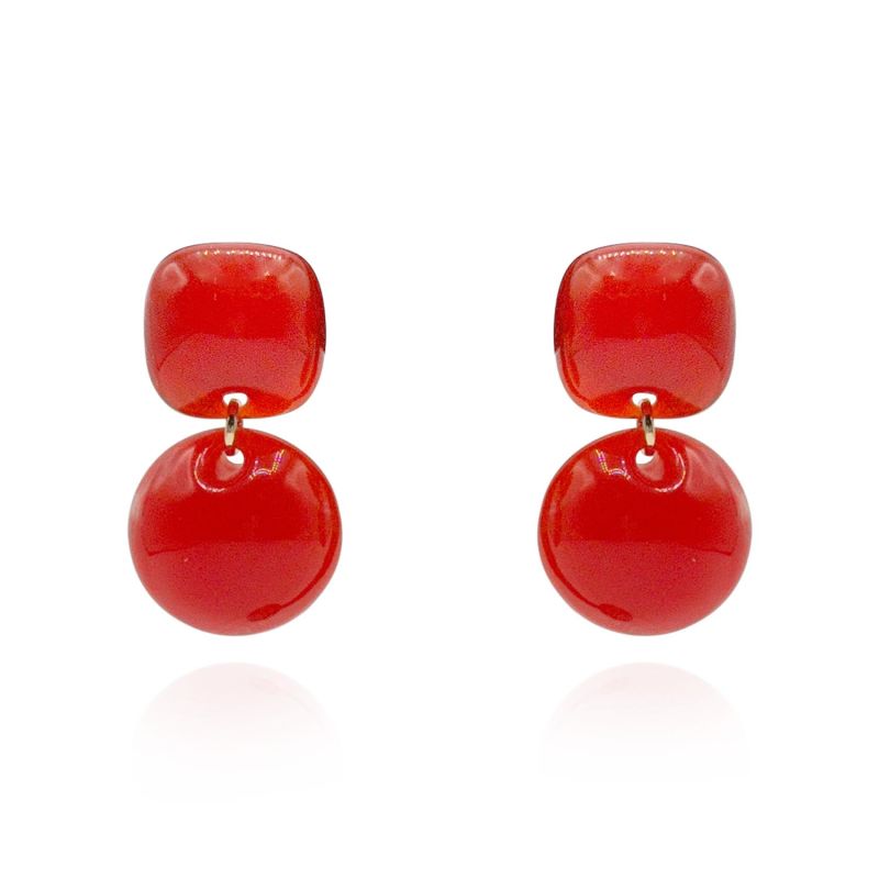 Orangy Red Small Resin Clip-On Drop Earrings image