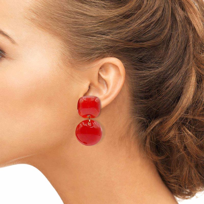 Orangy Red Small Resin Clip-On Drop Earrings image