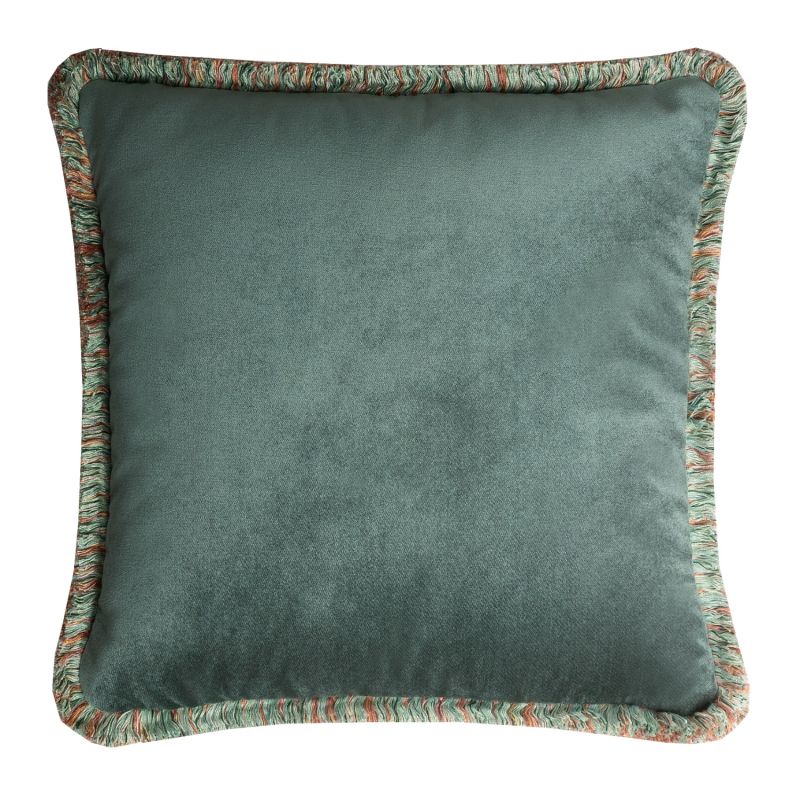 Happy Teal Velvet Cushion With Multi Coloured Fringes image