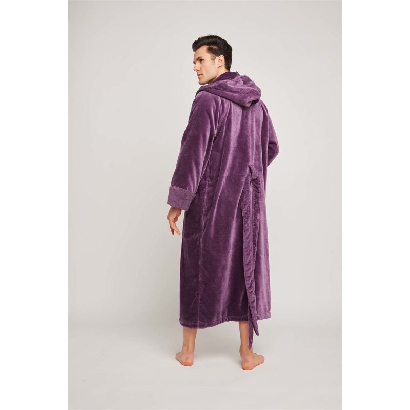 Organic Cotton Hooded Robe In Aubergine image