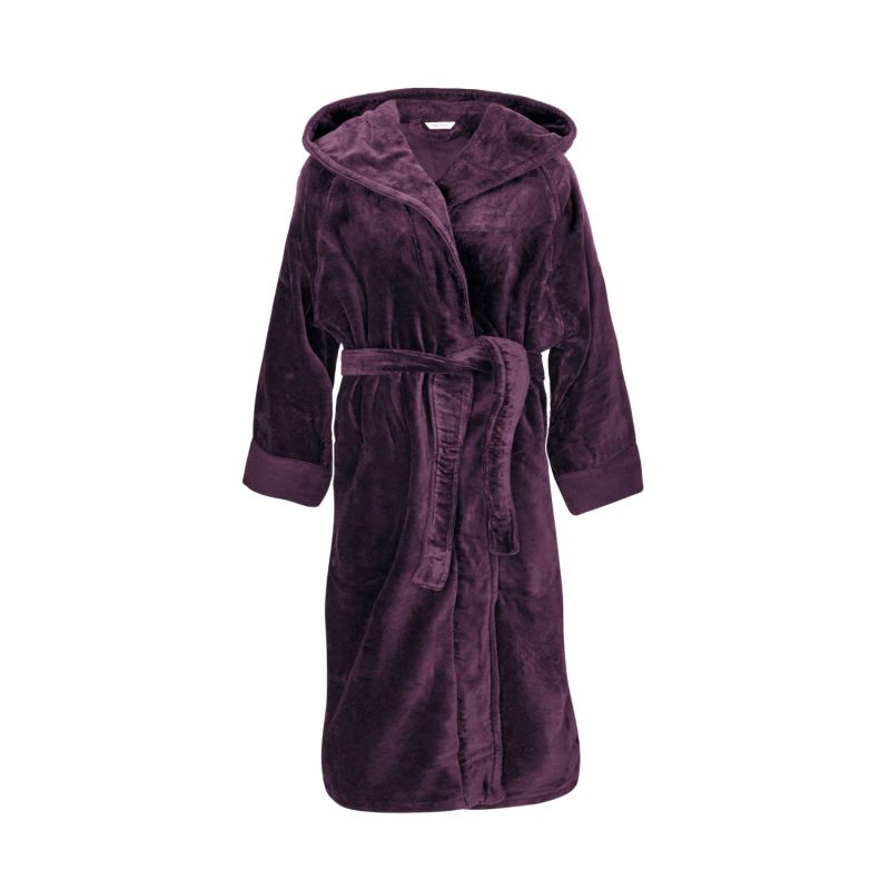 Organic Cotton Hooded Robe In Aubergine image