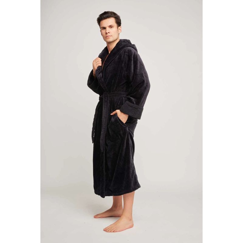 Organic Cotton Hooded Robe - In Black image