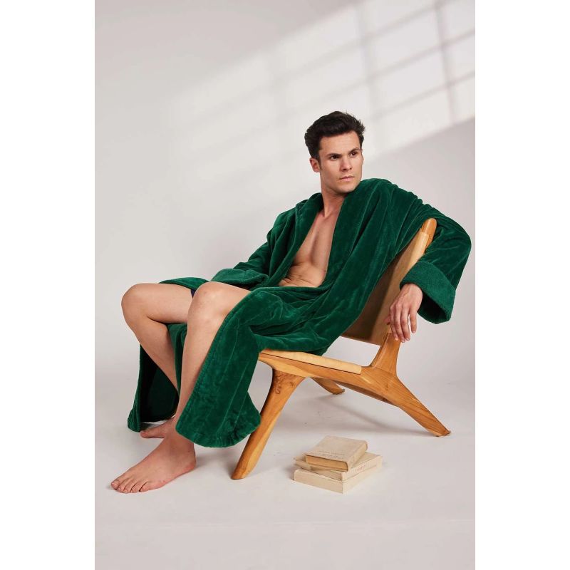 Organic Cotton Hooded Robe In Emerald image