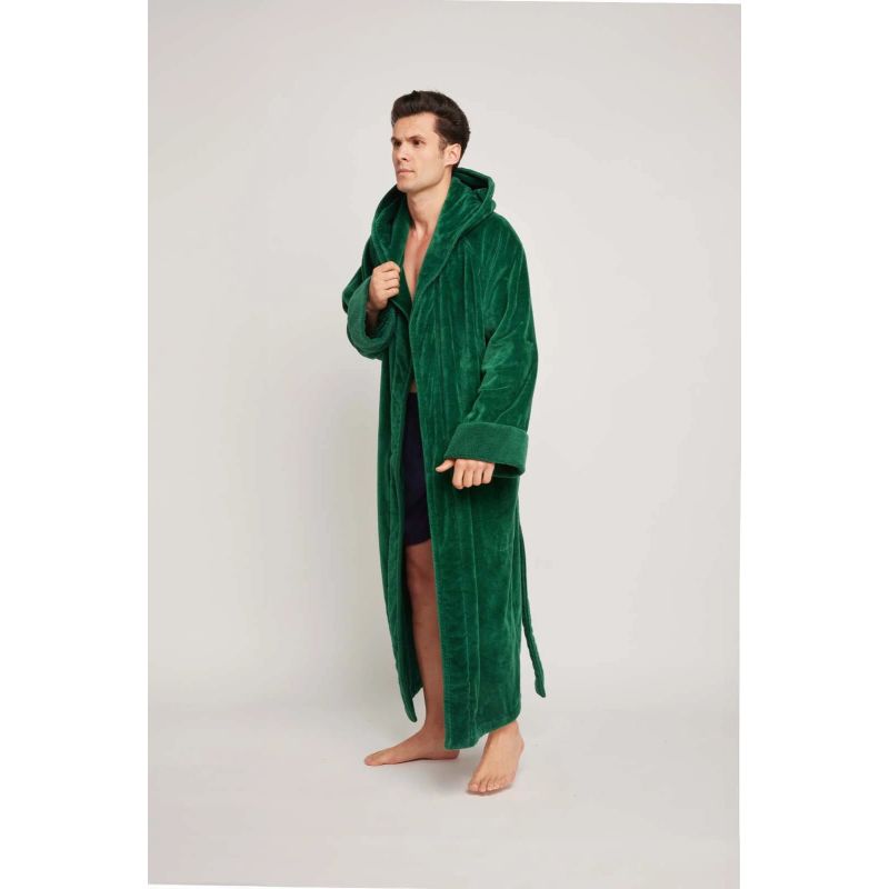 Organic Cotton Hooded Robe In Emerald image