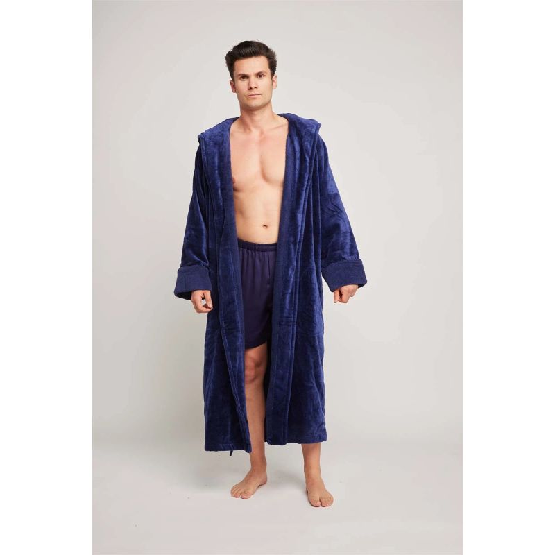 Organic Cotton Hooded Robe In Indigo image