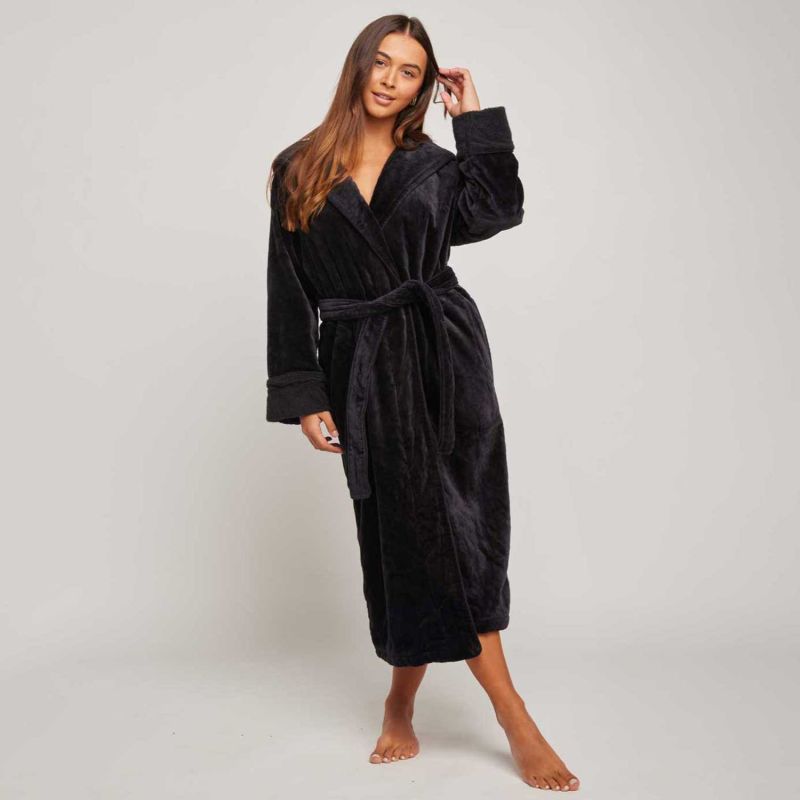 Organic Cotton Hooded Robe - Womens - Black image