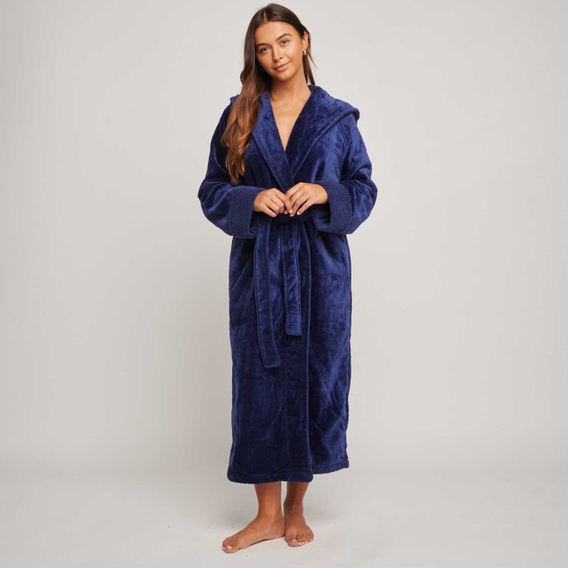 Organic Cotton Hooded Robe - Womens Indigo image