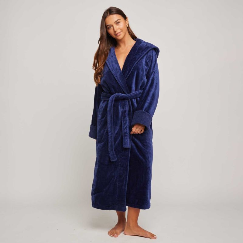 Organic Cotton Hooded Robe - Womens Indigo image