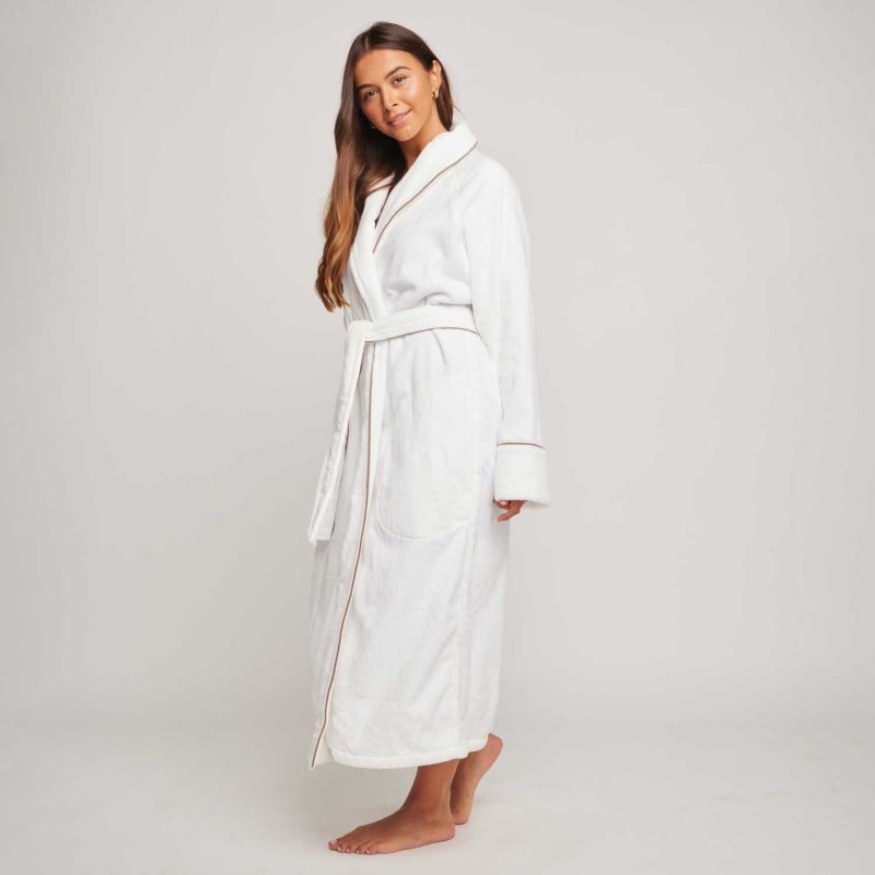 Women's Organic Cotton Velour Robe - White image