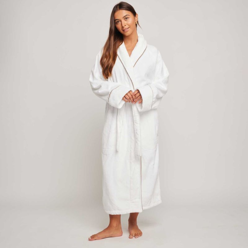 Women's Organic Cotton Velour Robe - White image