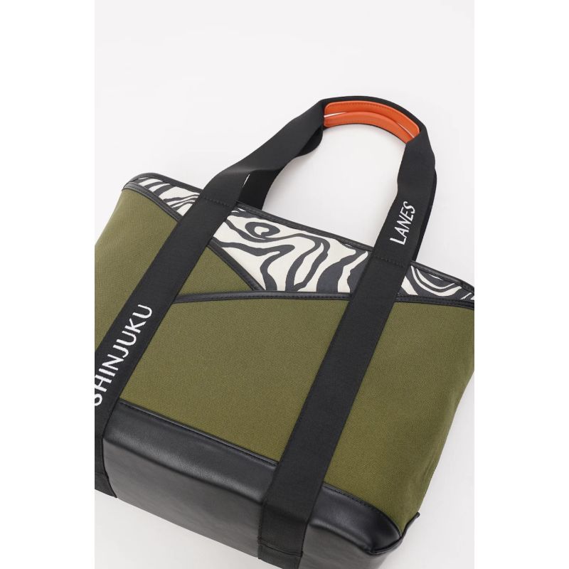 Origami Pocket Tote - Khaki Green Terrain Print image