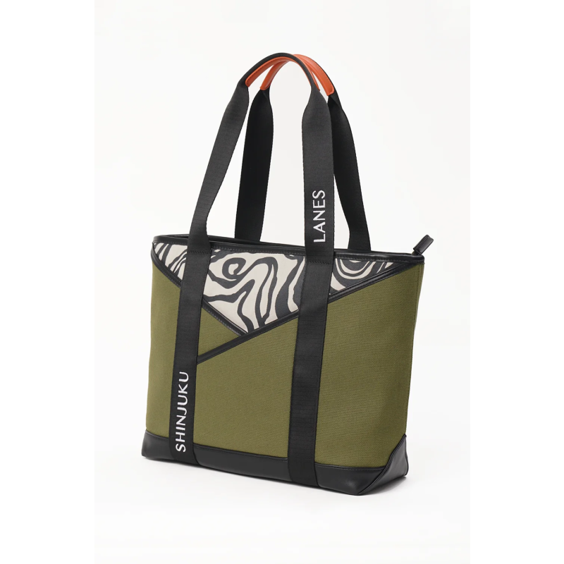 Origami Pocket Tote - Khaki Green Terrain Print image