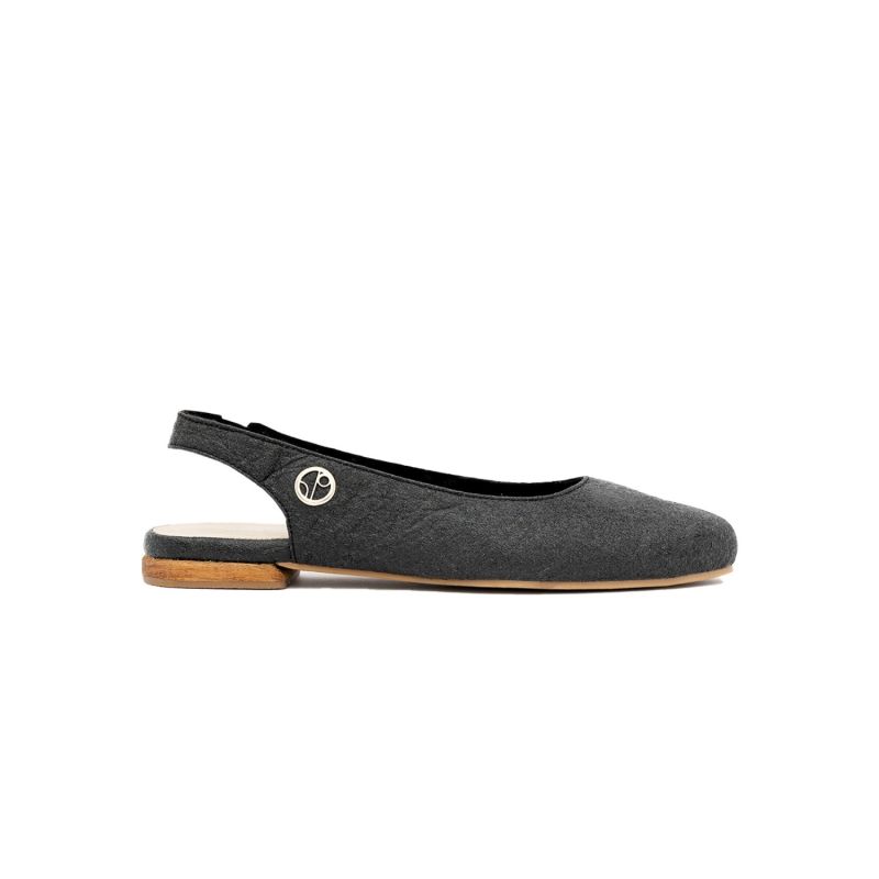 Cannes Sling Back Flat Shoes In Charcoal Black image