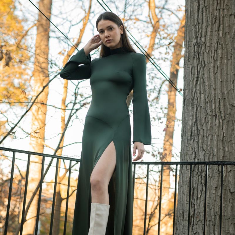 Lana Dress Gown In Green Forest Silk image