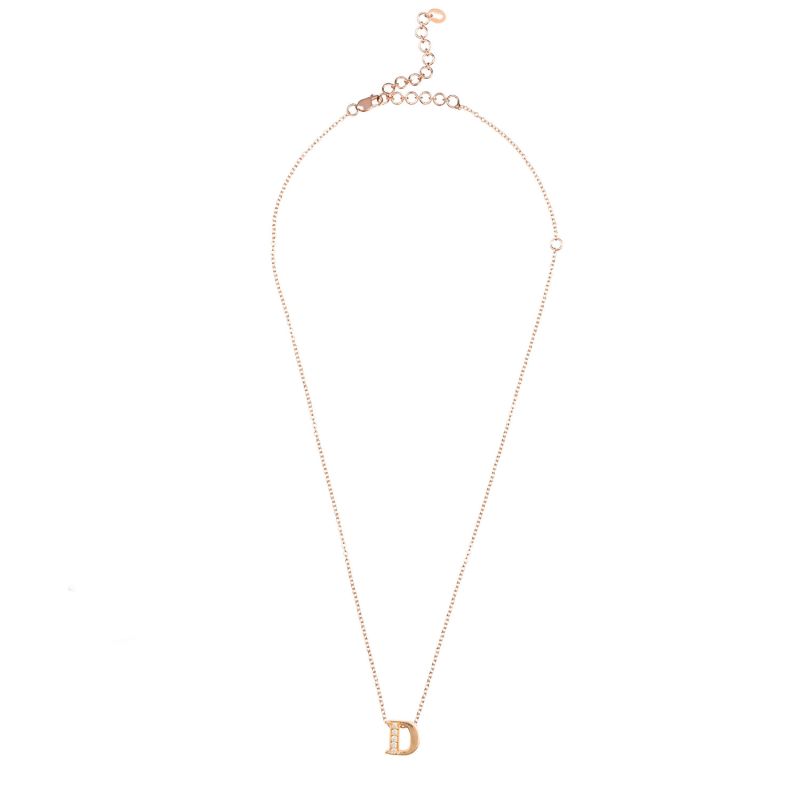 Diamond Initial Letter Pendant Necklace Rose Gold D image