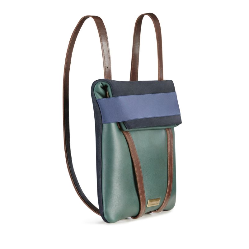 Backpack Moss Green & Blue Leather image