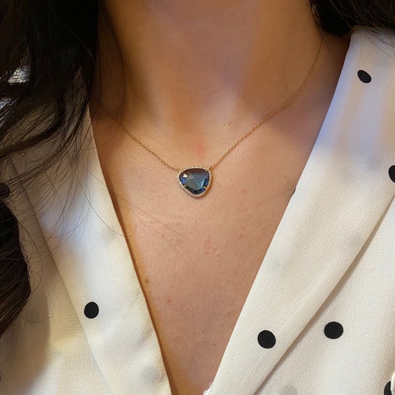 London Blue Topaz Organic Shape Necklace With Diamonds image