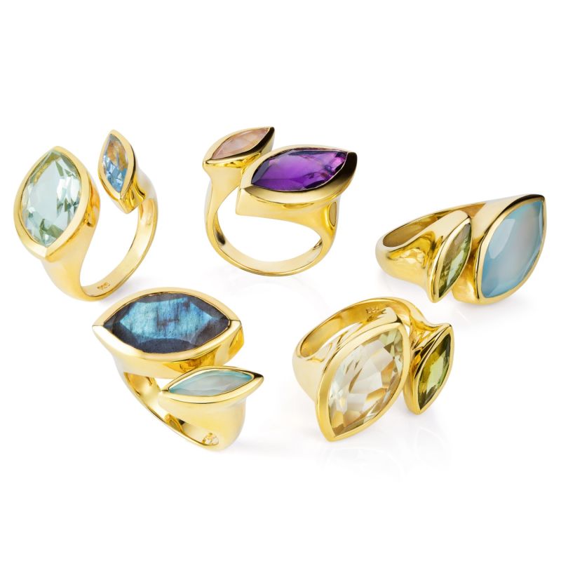 Gold Cocktail Ring Green Amethyst & Blue Topaz Celestine image