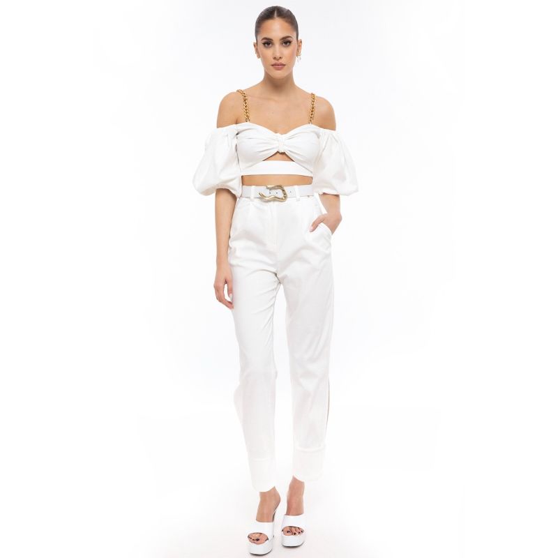Puff Sleeve Cotton White Crop Top image