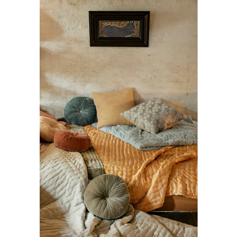 Velvet Hand Quilt Throw Sage Green & Macaroon The Annam House