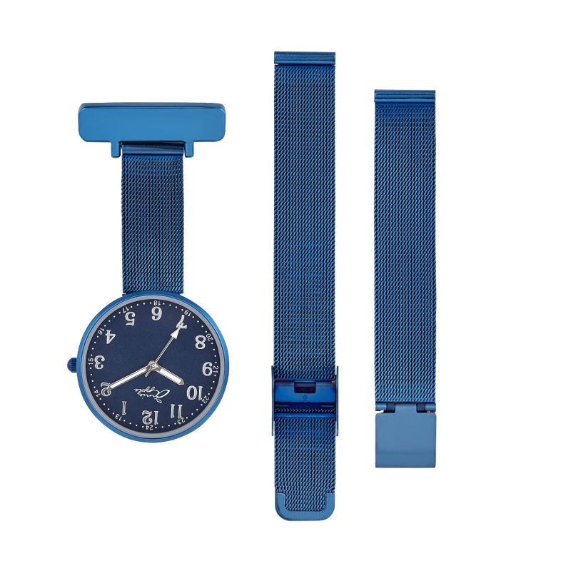 Annie Apple Empress Interchangeable Silver, Blue Mesh Wrist To Nurse Watch Ladies image