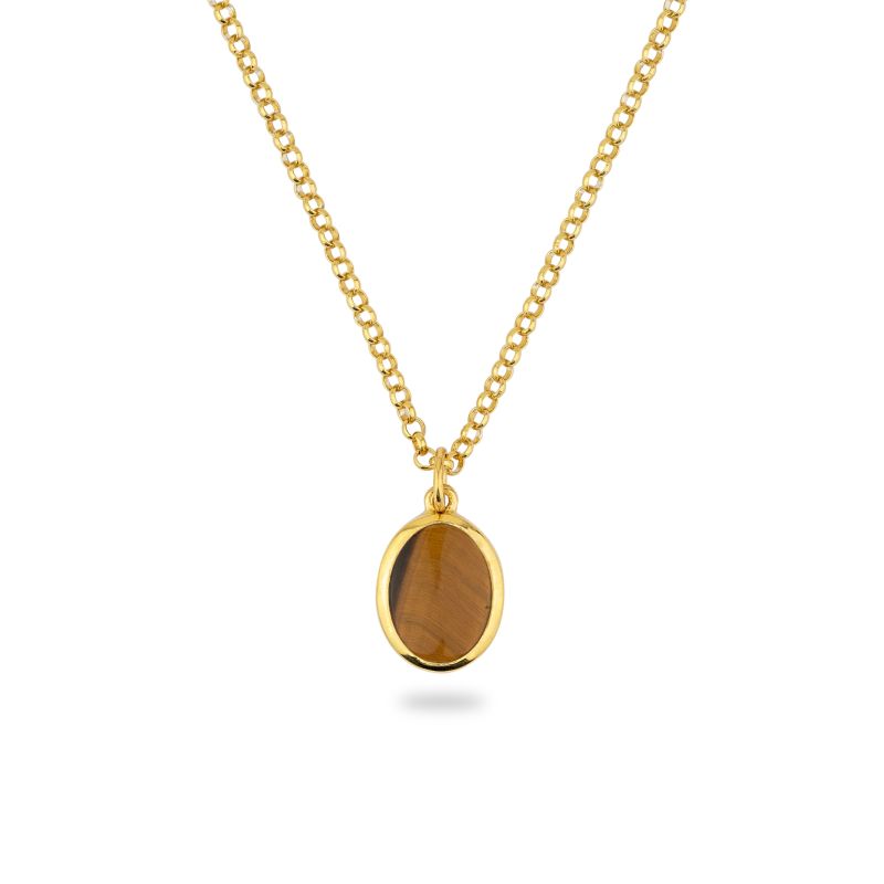 Gold Jamestown Tiger Eye Oval Stone Necklace & Pendant image