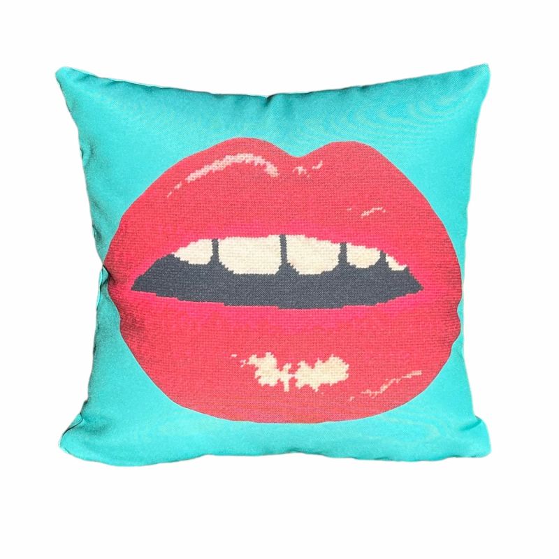 Outdoor Friendly Pop Art Lips Eco Canvas Outdoor Pillow Cover image